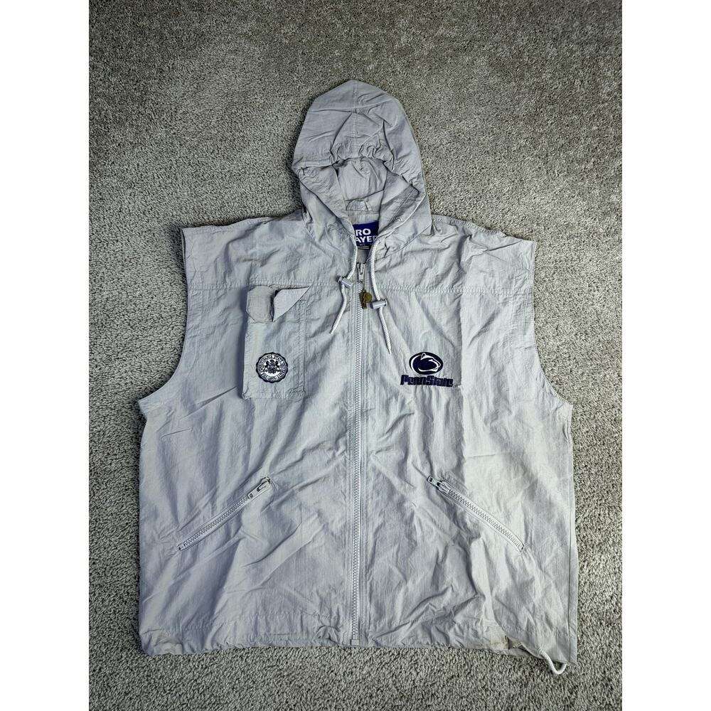 VTG Penn State Jacket Mens L NCAA Football Hooded Zip Windbreaker Pro Player